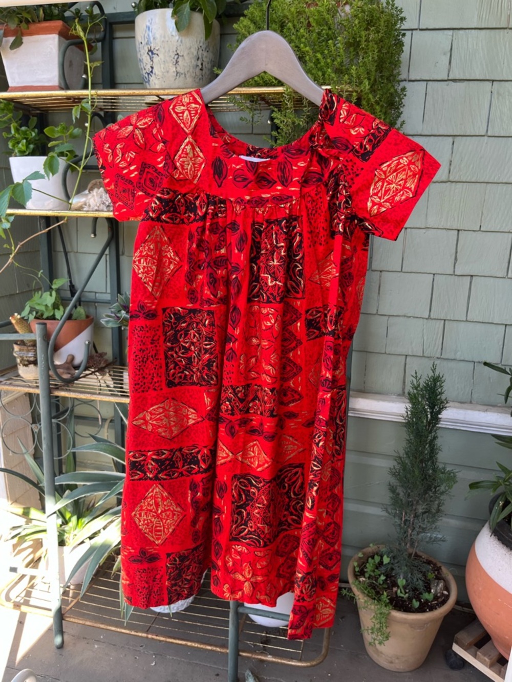 Vintage 1960s authentic Made in Hawaii bright red cotton dress